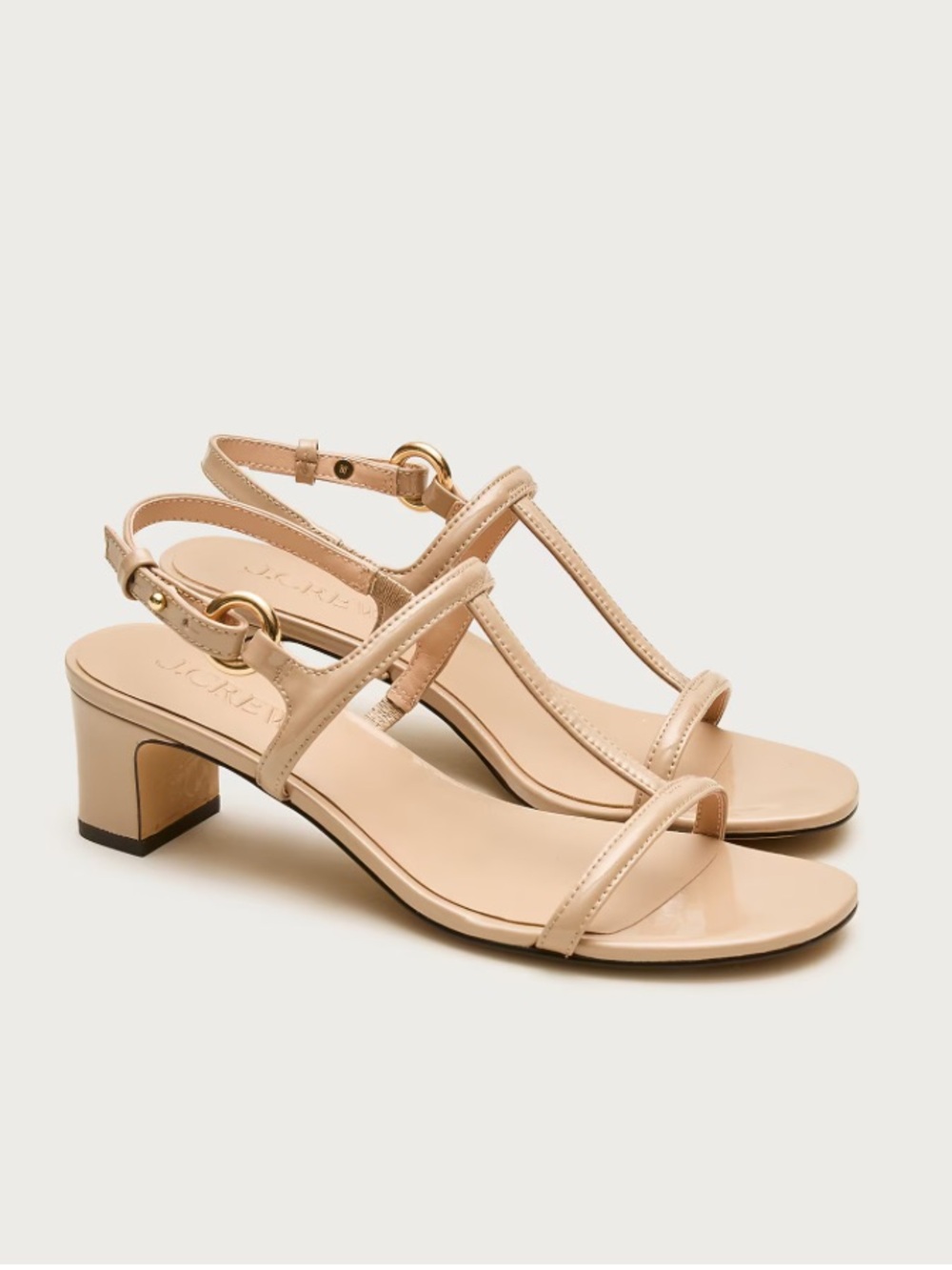 J crew rich taupe Kacie block-heel sandals in patent leather